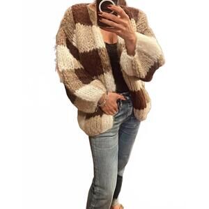 NEW MAIAMI fleecy alpaca checkered cardigan in brown/white